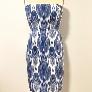 NWT J.Crew Collection Silk Ikat Blue Strapless Dress Size 4